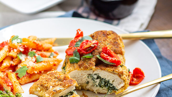 Ricotta and Spinach Stuffed Chicken Breasts | Crispy breaded chicken filled with spinach and ricotta