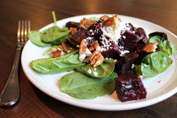 Roasted Beet, Spinach, and Goat Cheese Salad