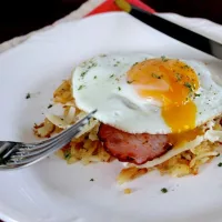 Potato Hash and Sunny Side Up Egg Breakfast