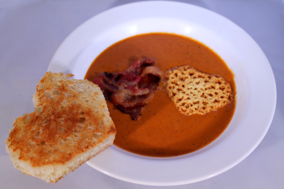 Roasted Tomato Soup with Heart Shaped Bacon