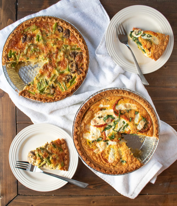 Easy Quiche Recipes: Asparagus Mushroom and Cheddar Quiche and Roasted Tomato, Spinach, and Mozzarella Quiche