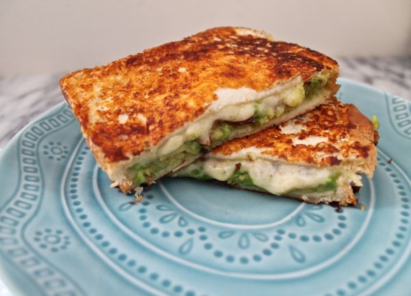 Cheddar, Avocado, Bacon Grilled Cheese with a Cheesy Crust
