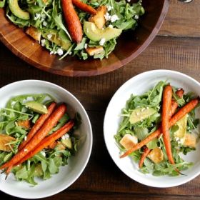 Roasted Carrot, Arugula, Avocado, and Goat Cheese Salad