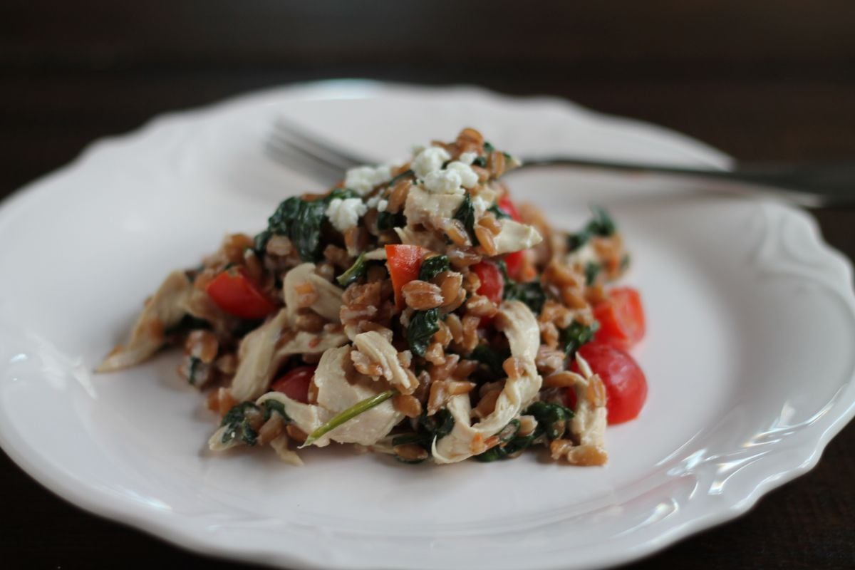 Farro Salad with Goat Cheese, Chicken, and Spinach thekittchen