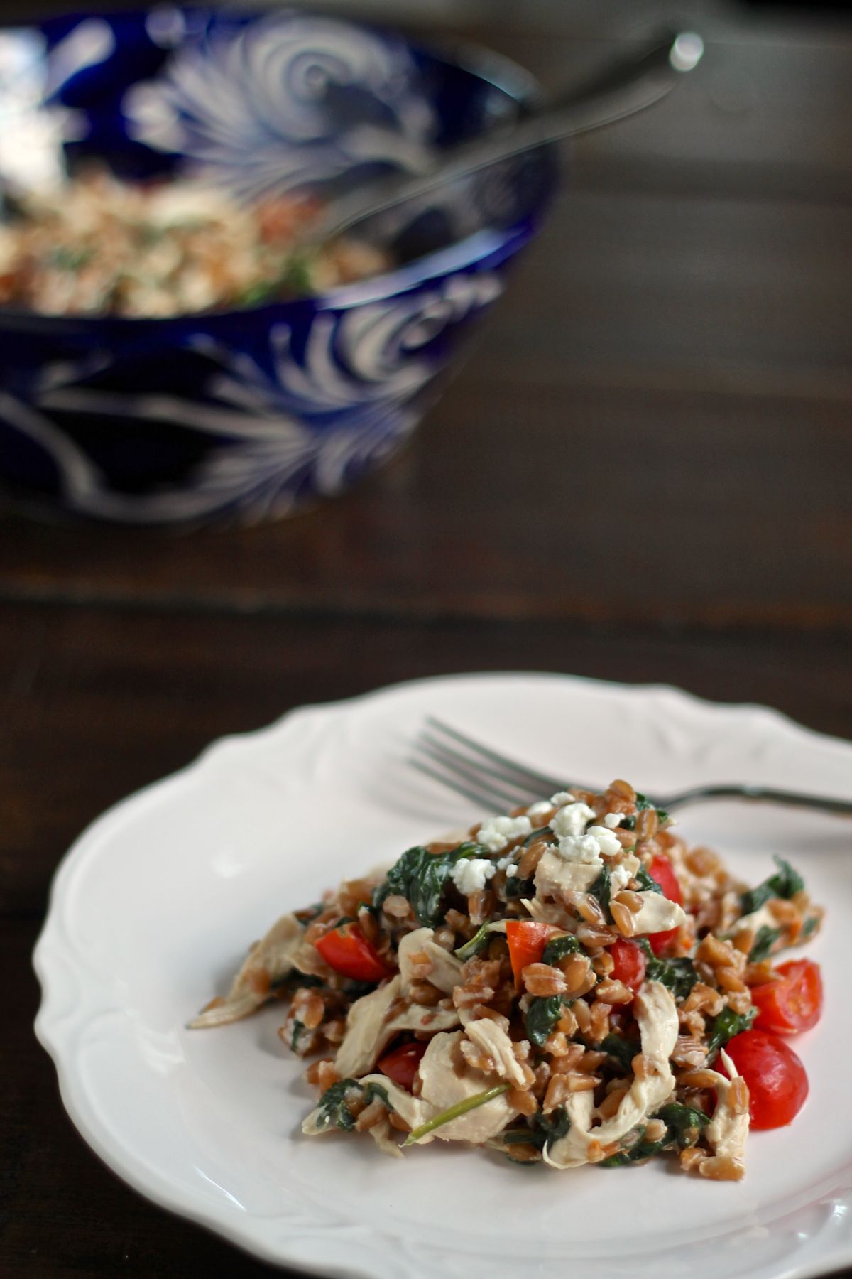Farro Salad with Goat Cheese, Chicken, and Spinach