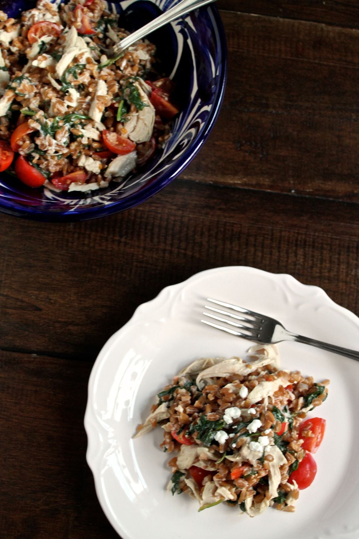 Farro Salad with Goat Cheese, Chicken, and Spinach thekittchen