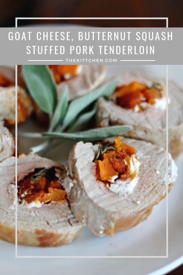 This Goat Cheese, Butternut Squash, and Sage Stuffed Pork Tenderloin has become a go-to recipe for dinner parties and holidays. Even my mother-in-law says it is one of the best things she has tasted! #pork #holidayrecipes 