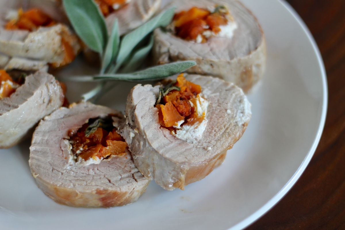 Goat Cheese, Butternut Squash Stuffed Pork Tenderloin  thekittchen