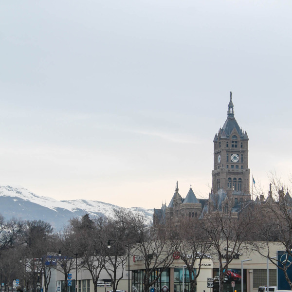 Salt Lake City Utah Church and Mountains