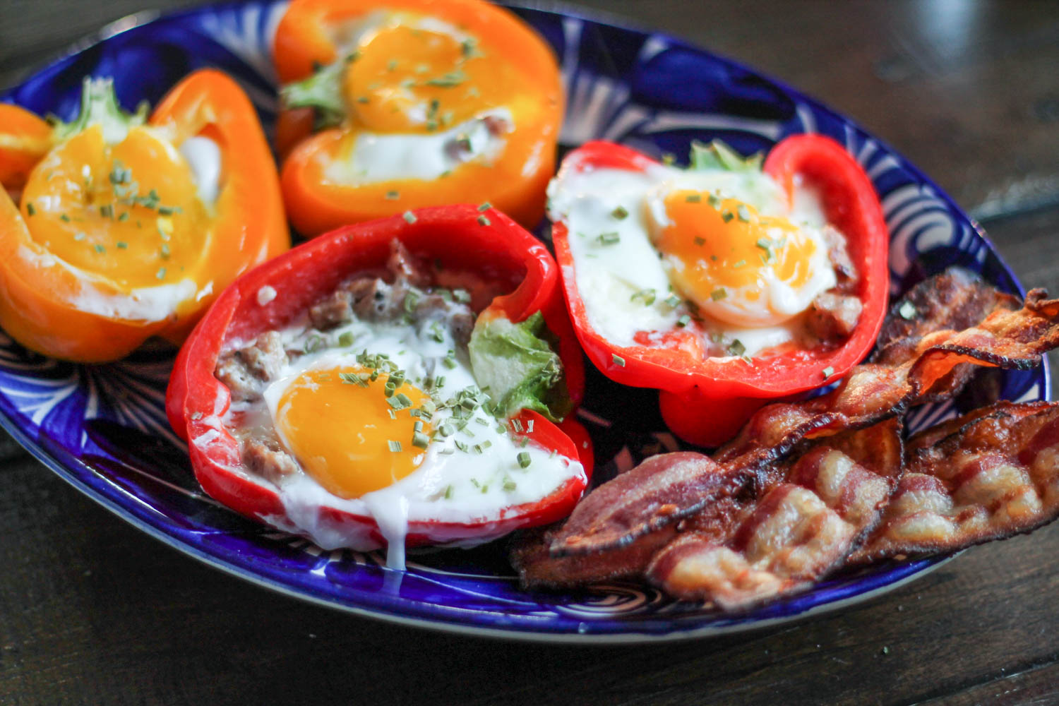 Sausage, Cheddar, and Sunny Side Up Egg Stuffed Bell Peppers-3