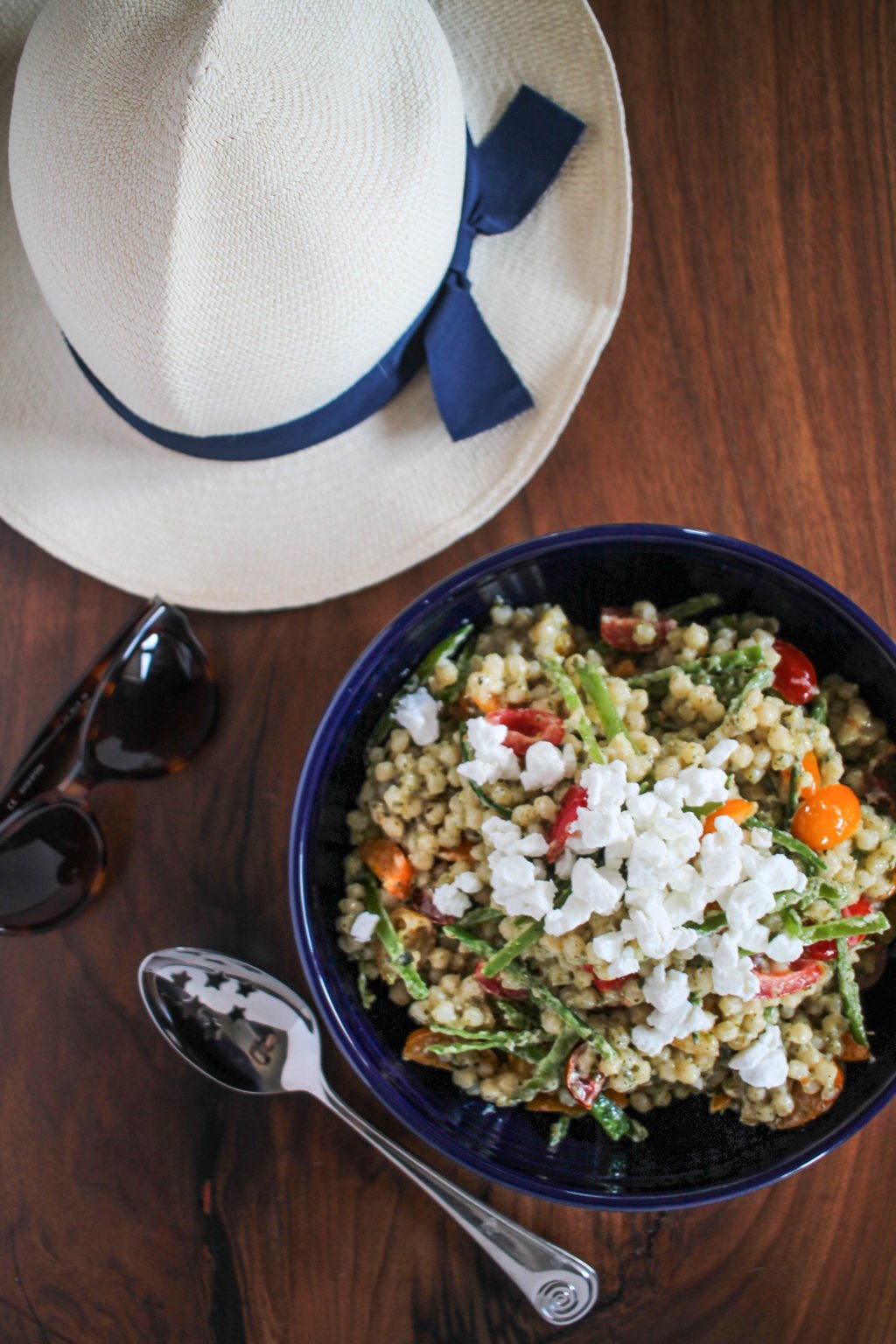 Couscous Salad with Pesto, Goat Cheese, and Veggies thekittchen
