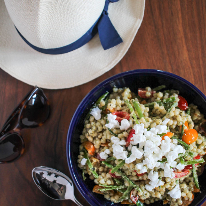 Couscous Salad with Pesto, Goat Cheese, and Veggies