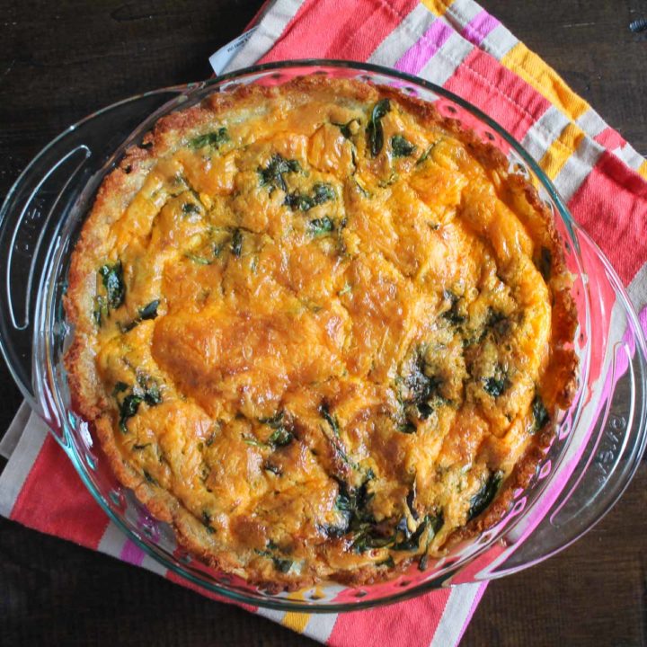 Spinach and Cheddar Quiche with a Tater Tot Crust