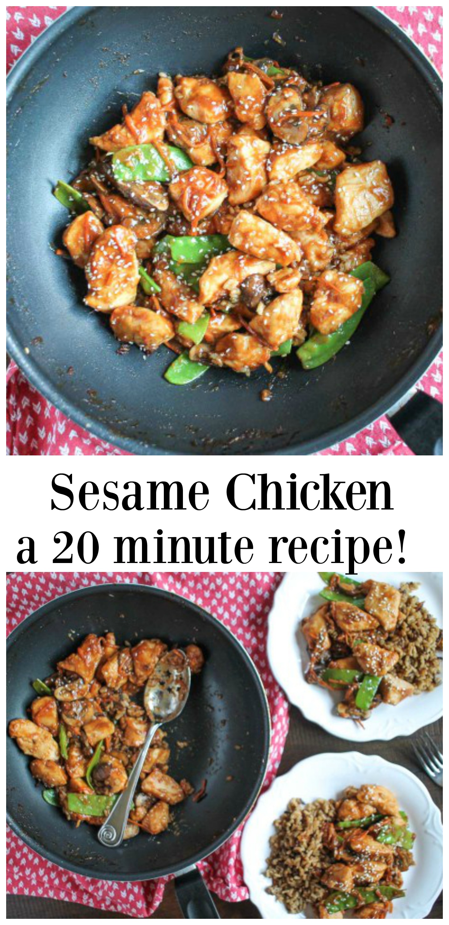 You will love this easy recipe for 20 minute Sesame Chicken! It has a sweet and spicy flavor and is loaded with veggies. It is a weeknight meal you will want to make again.