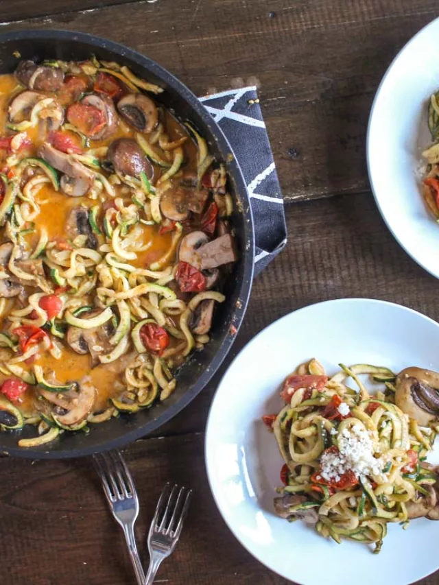 Zucchini Pasta with Creamy Pesto Tomato Sauce Story