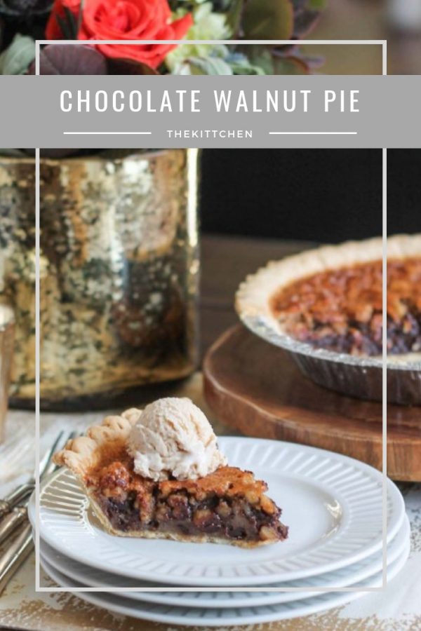 Chocolate Walnut Pie | This  easy to prepare pie has lots of crunchy walnut chunks in a gooey chocolate filling. It is decadent without being overly sweet. #pie #chocolate #desserts