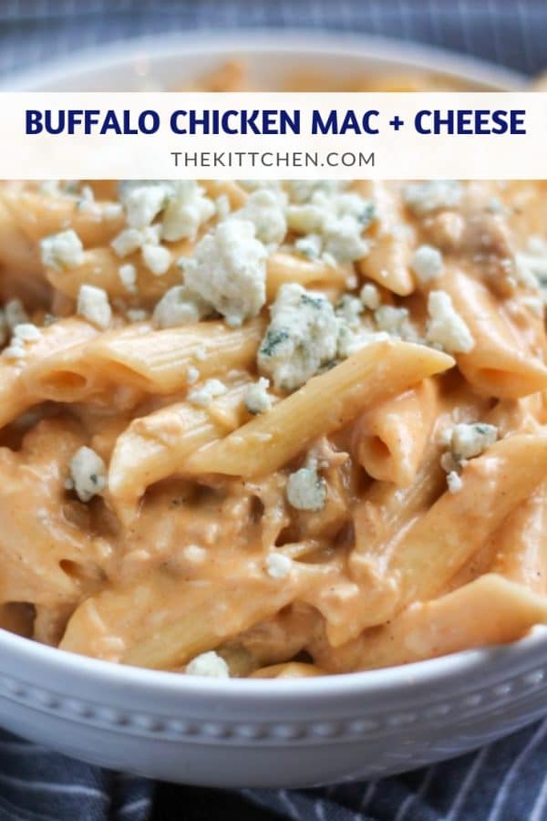 Buffalo Chicken Macaroni and Cheese is cheesy and spicy and loaded with chunks of chicken. It is a perfect 30 minute recipe that uses leftover chicken.
