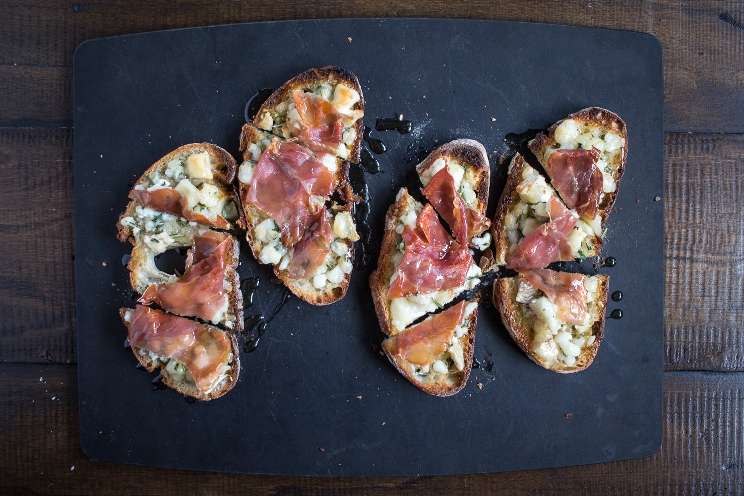 Goat Cheese, Rosemary, Honey, and Prosciutto Toasts thekittchen
