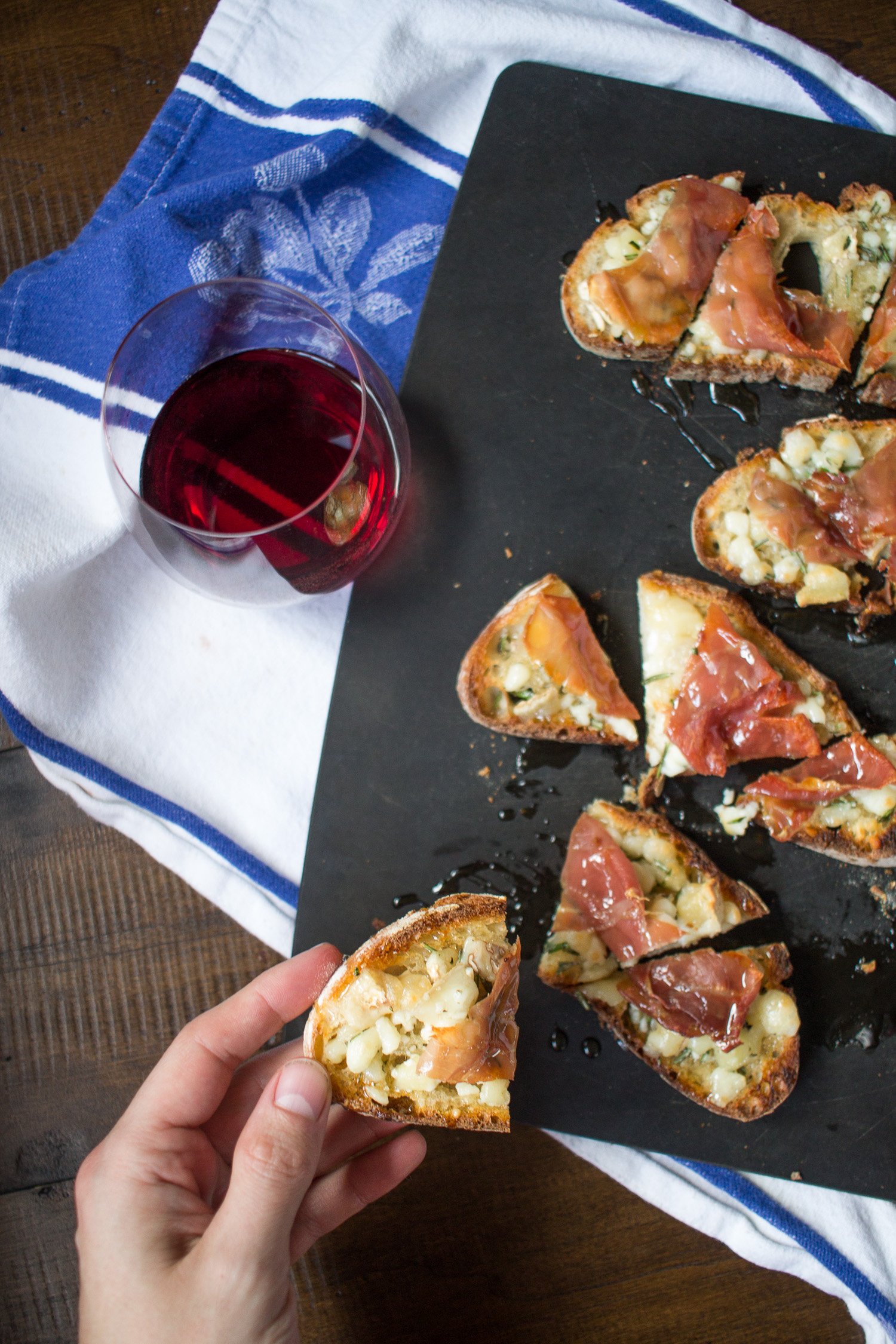 Goat Cheese, Rosemary, Honey, and Prosciutto Toasts thekittchen
