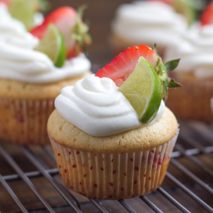 Strawberry Vanilla Cupcakes with Lime Icing