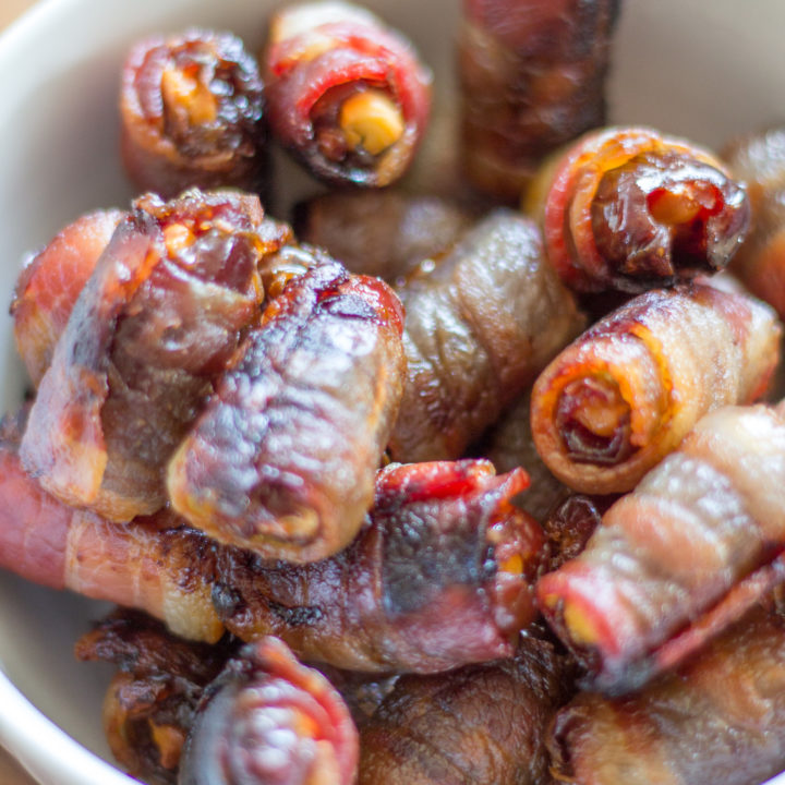 Bacon Wrapped Dates Stuffed with Goat Cheese and Almonds