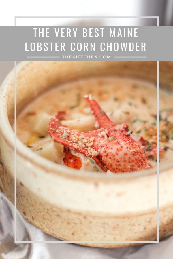 Homemade Lobster Corn Chowder is a rich creamy decadent chowder with chunks of lobster, plenty of corn, diced red potatoes, and a hint of sherry.