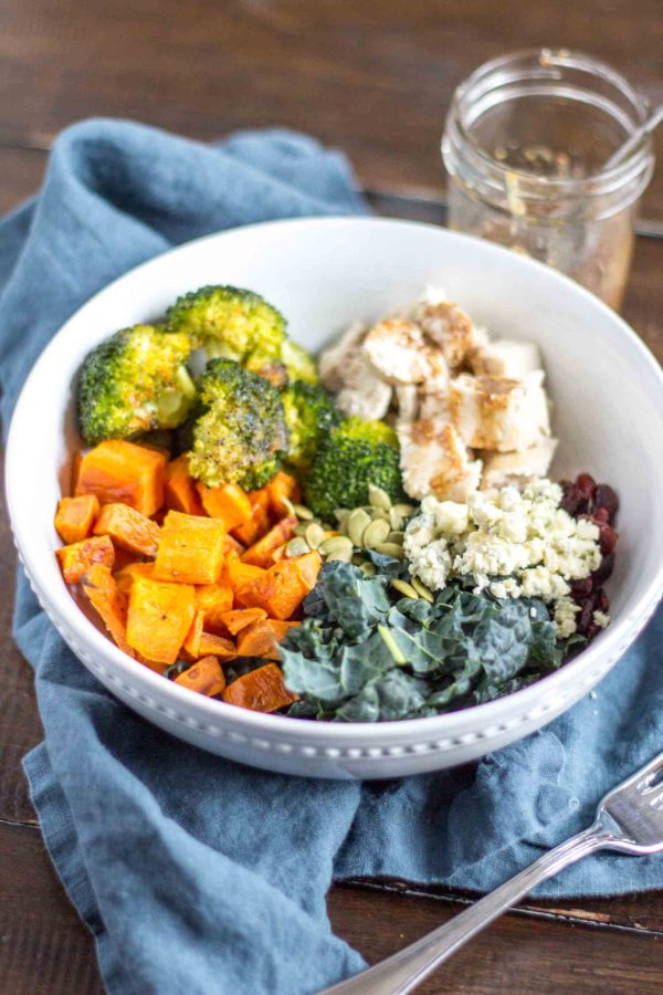 Healthy Chicken, Sweet Potato, and Kale Salad Bowls