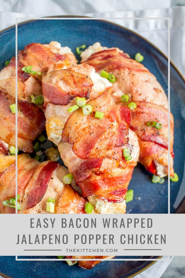 Bacon Wrapped Jalapeño Popper Chicken | This easy to prepare Bacon Wrapped Jalapeño Popper Chicken recipe captures the flavors of one of my favorite guilty pleasure appetizers. The best part is that the active preparation time is just 10 minutes. #dinner #chickenrecipes 