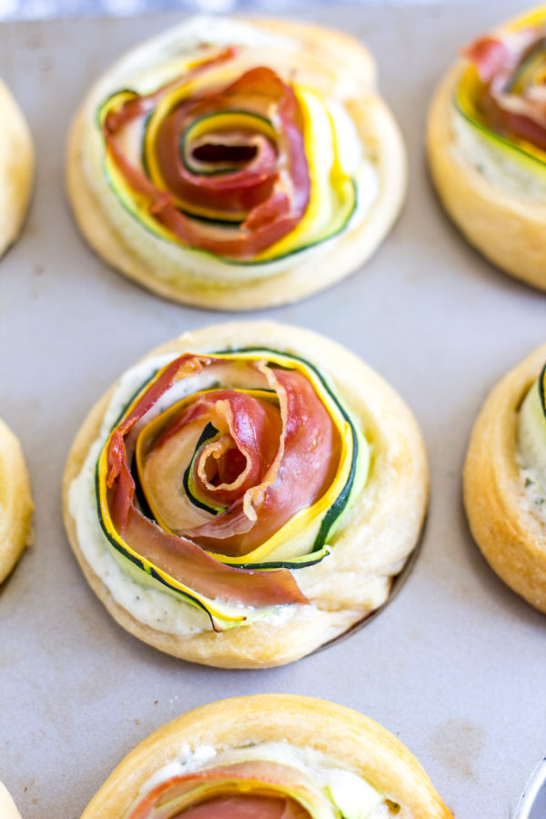 This Cheese, Veggie, and Prosciutto Pastry Roll Ups recipe is a super easy Easter appetizer takes just minutes to prepare, and it is a beautiful addition to a brunch or dinner.