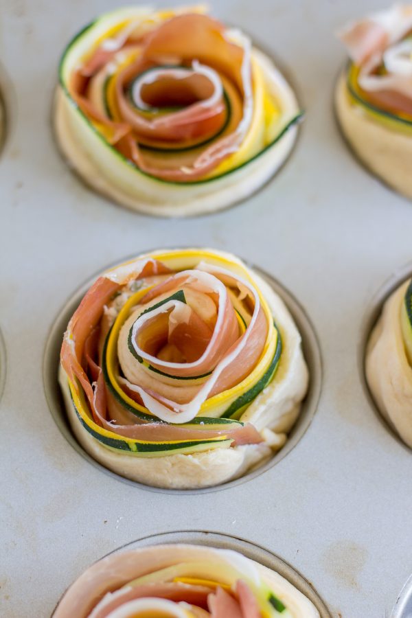 Easy Easter Appetizer: Cheese, Veggie, and Prosciutto Pastry Roll Ups - the easiest recipe!