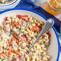 Bacon Cheeseburger Macaroni and Cheese - This delicious macaroni and cheese captures the taste of a bacon cheeseburger! And it can be made in just 30 minutes.