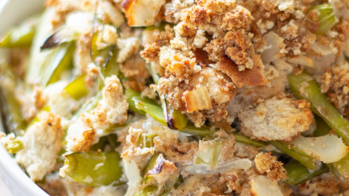 This Sugar Snap Pea Casserole is a modern take on the classic green bean casserole that my mother has been serving at #Thanksgiving for decades. I prefer the sugar snap peas because they retain their crispiness and have a fresher taste.
