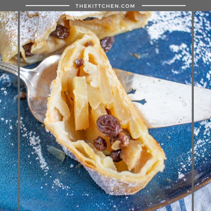 How to Make Apple Strudel | This German Apple Strudel recipe is made with tender apples, crème fraîche, and raisins wrapped up in a light thin pastry.