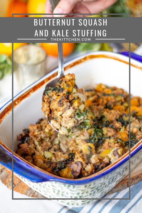 Butternut Squash and Kale Stuffing | This recipe for Butternut Squash and Kale Stuffing is a simple twist on a classic Thanksgiving stuffing recipe that incorporates some extra vegetables. This is an easy recipe that blends fall flavors with fresh vegetables.