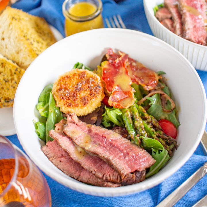 Steak and Fried Goat Cheese Salad