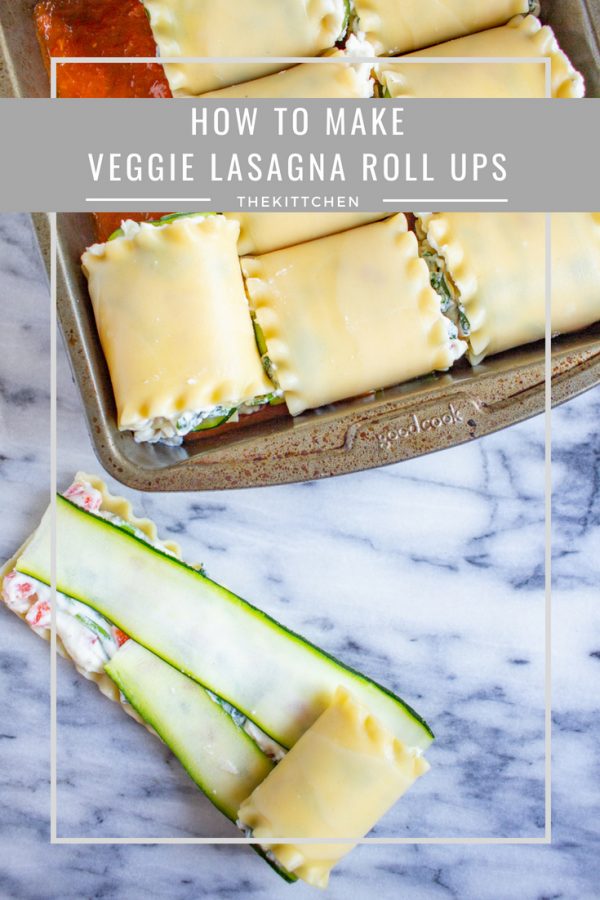 Veggie Lasagna Roll Ups filled with ricotta, mascarpone, bell peppers, and zucchini - a hearty vegetarian meal that you can make in just 20 minutes of active preparation time.