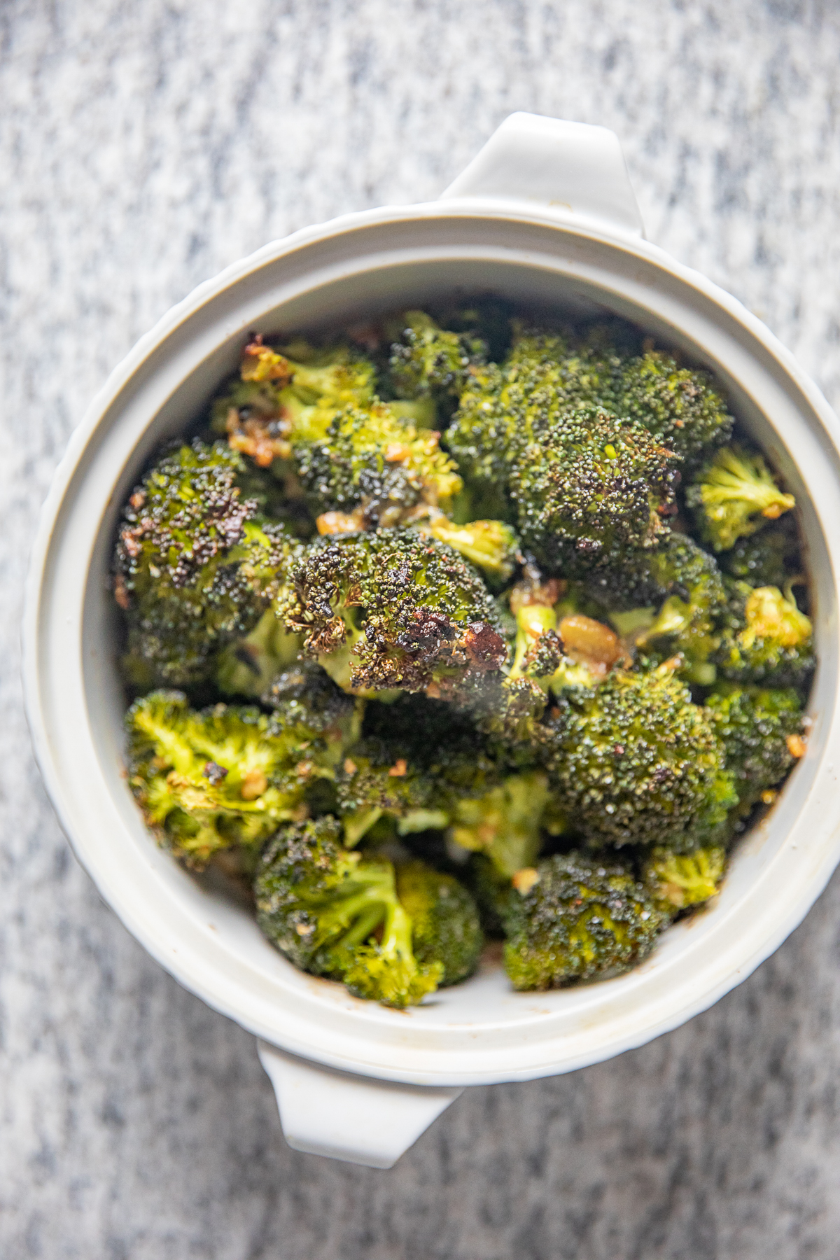 Miso Garlic Roasted Broccoli | The rich umami flavor of miso adds so much to simple roasted broccoli. Miso Garlic Roasted Broccoli has a balance of buttery, salty, and garlic flavors.