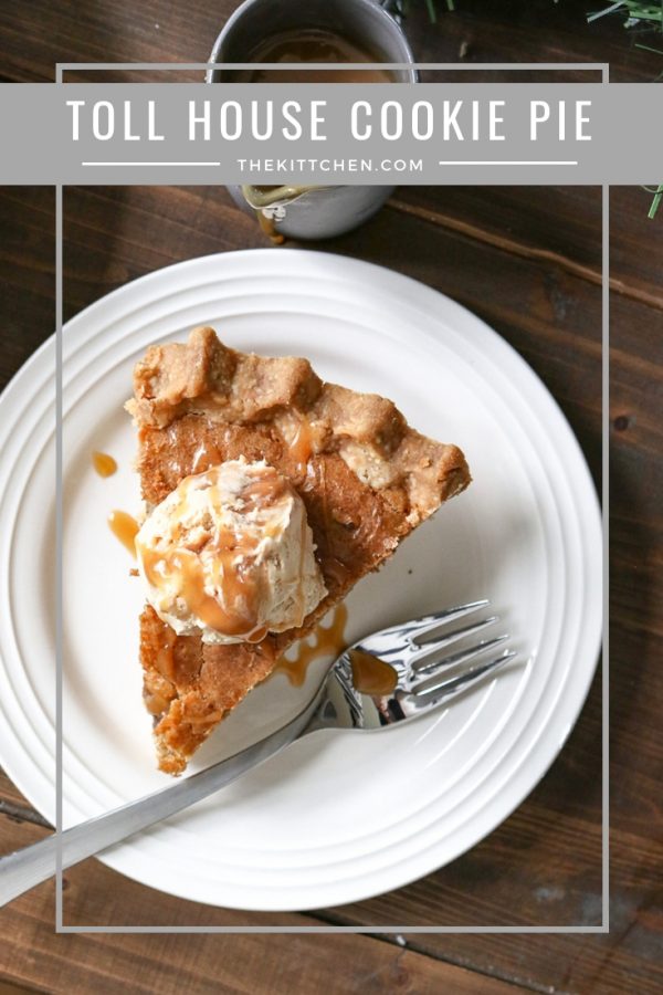 Toll House Cookie Pie is a classic dessert that combines two of the best desserts in the world: cookies and pie! It is gooey in the middle, filled with crunchy walnuts, and slightly crisp on top, combining all the best flavors and textures of a chocolate chip cookie. #pie #dessert