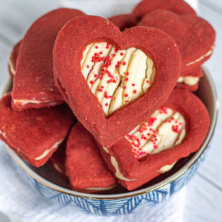 Red Velvet Shortbread Cookies with Cheesecake Filling