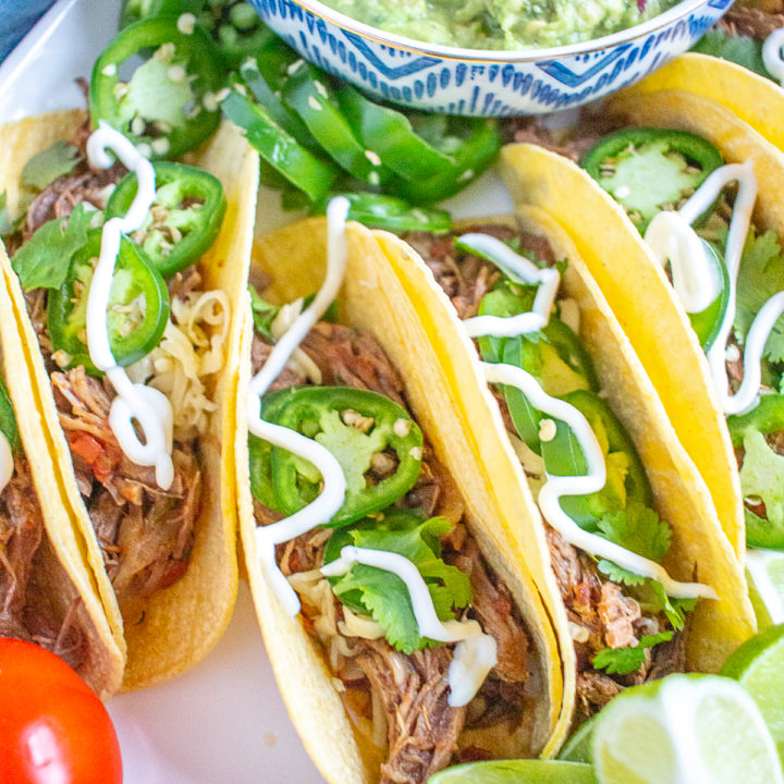 To bring my corn field and cattle farm experiences together in a recipe, I made these slow cooker Shredded Beef Tacos, and served them in corn tortillas.