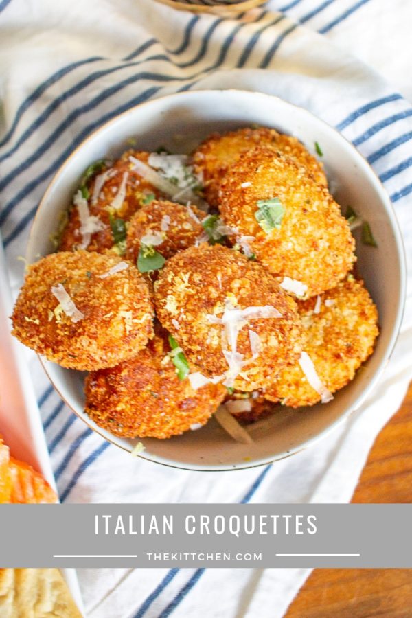 Italian Croquettes | These easy to make Italian Croquettes have a crispy crunchy cheese and breadcrumb crust and are filled with Parmesan and Prosciutto. They are a great snack or appetizer! #croquettes