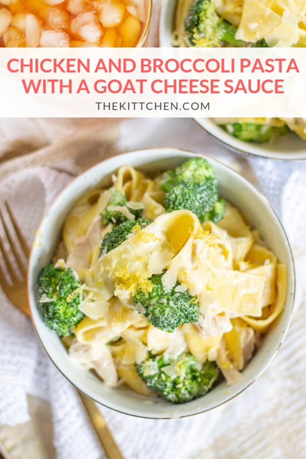 Transform leftover chicken into delicious homemade dinner.  Chicken and Broccoli Pasta with a Goat Cheese Sauce is an easy dinner recipe that comes together in just 15 minutes.