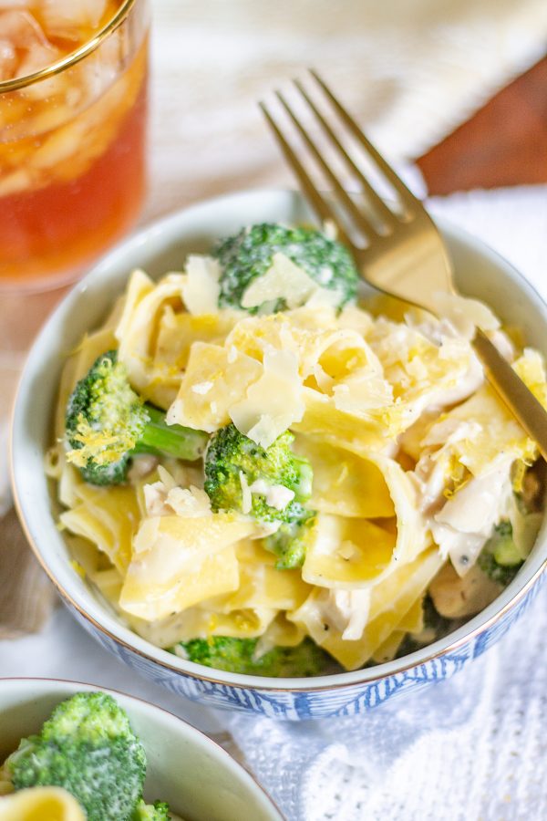 Transform leftover chicken into delicious homemade dinner.  Chicken and Broccoli Pasta with a Goat Cheese Sauce is an easy dinner recipe that comes together in just 15 minutes.