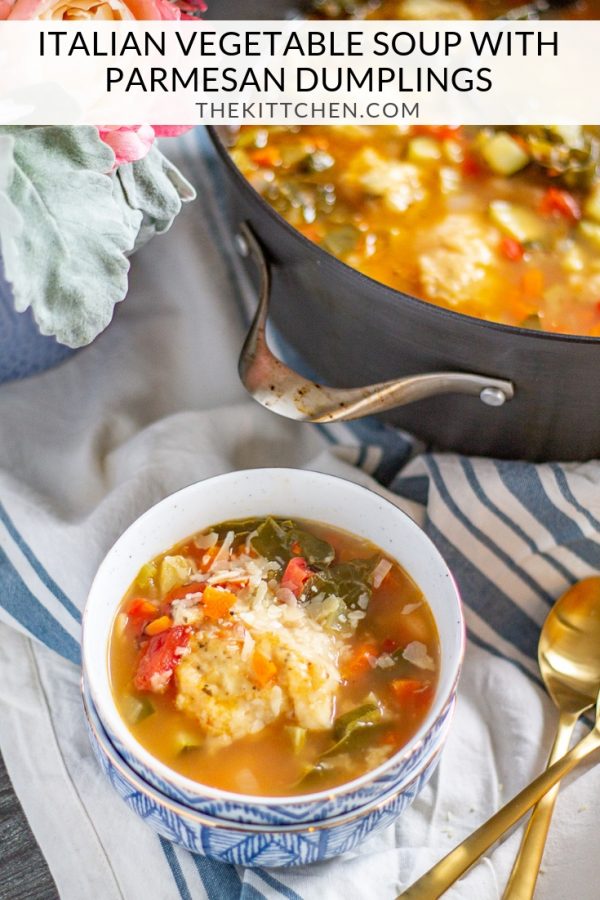 Italian Vegetable Soup with Parmesan Dumplings | This hearty Italian Vegetable Soup with Dumplings is an easy recipe and a delicious way to eat more vegetables. It's filled with tomatoes, zucchini, beans, and swiss chard.
