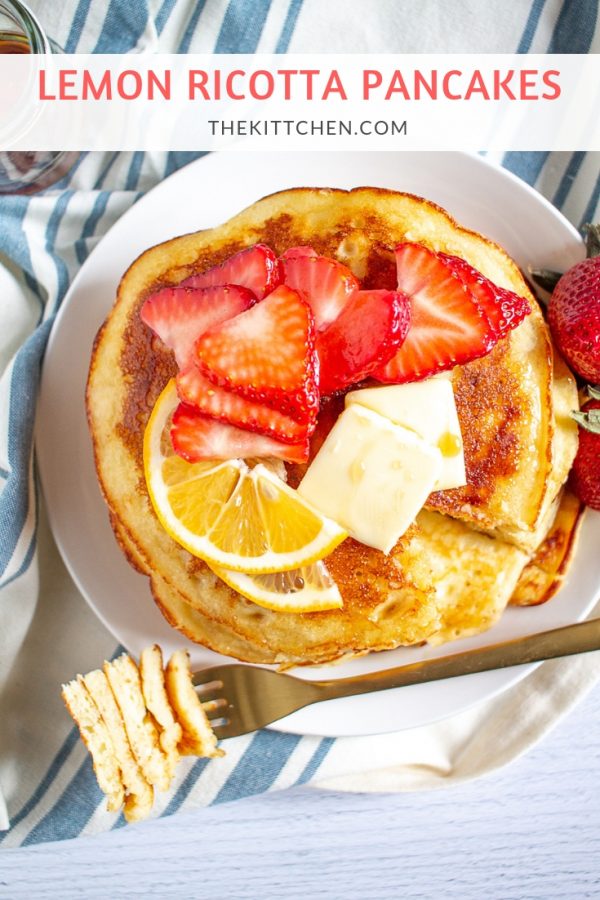 Lemon Ricotta Pancakes are a weekend brunch that will make a lazy Saturday morning feel special. The ricotta gives the pancakes a light, almost spongy texture. The ricotta flavor is mild, while the bold taste of lemon takes center stage.