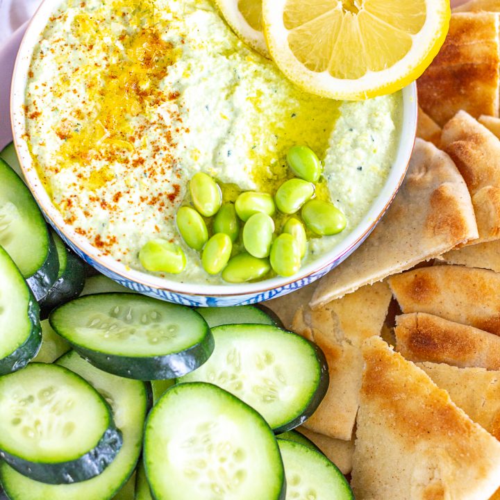 Edamame Hummus | A quick and easy recipe for hummus made with edamame and lemon.
