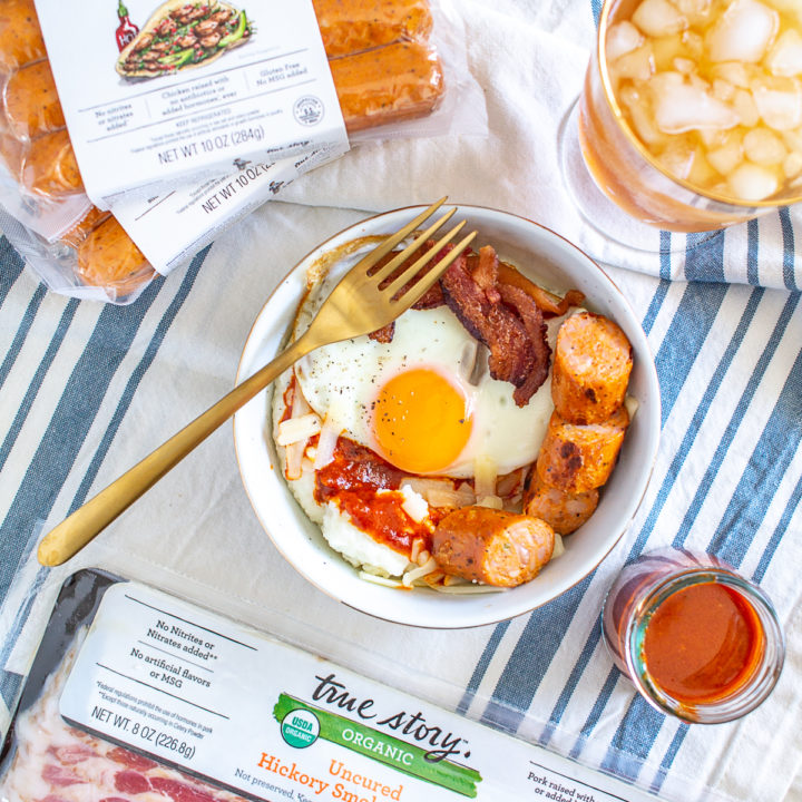 Grits Breakfast Bowls with True Story Foods Bacon and Sausage