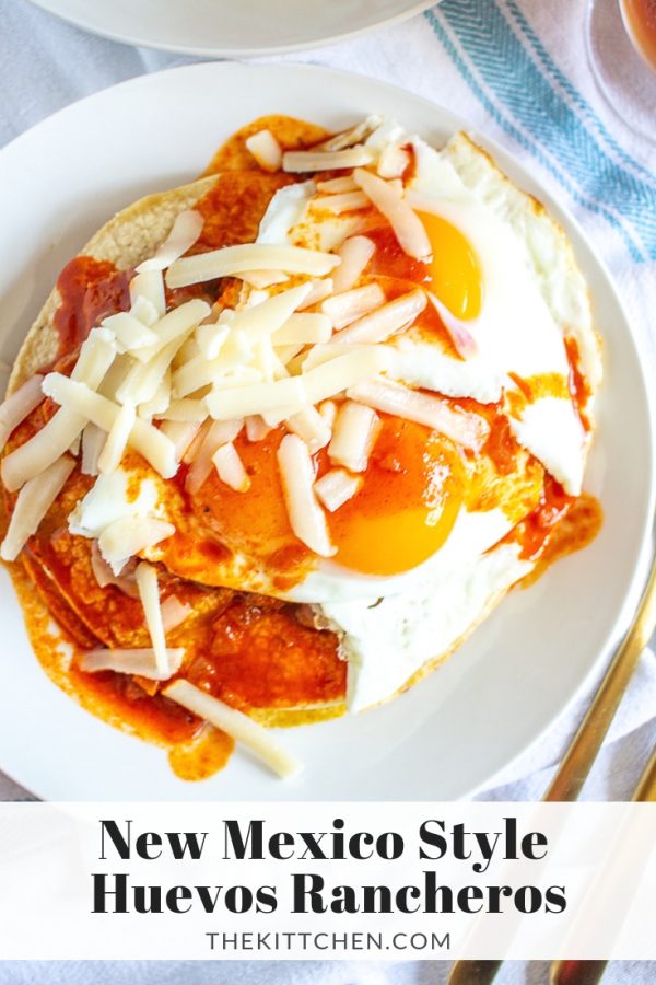 Huevos Rancheros with refried beans and red chile sauce - a quick and easy breakfast recipe