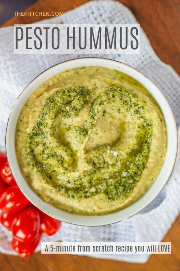 Pesto Hummus | This super simple hummus recipe is loading with fresh herbaceous flavor!