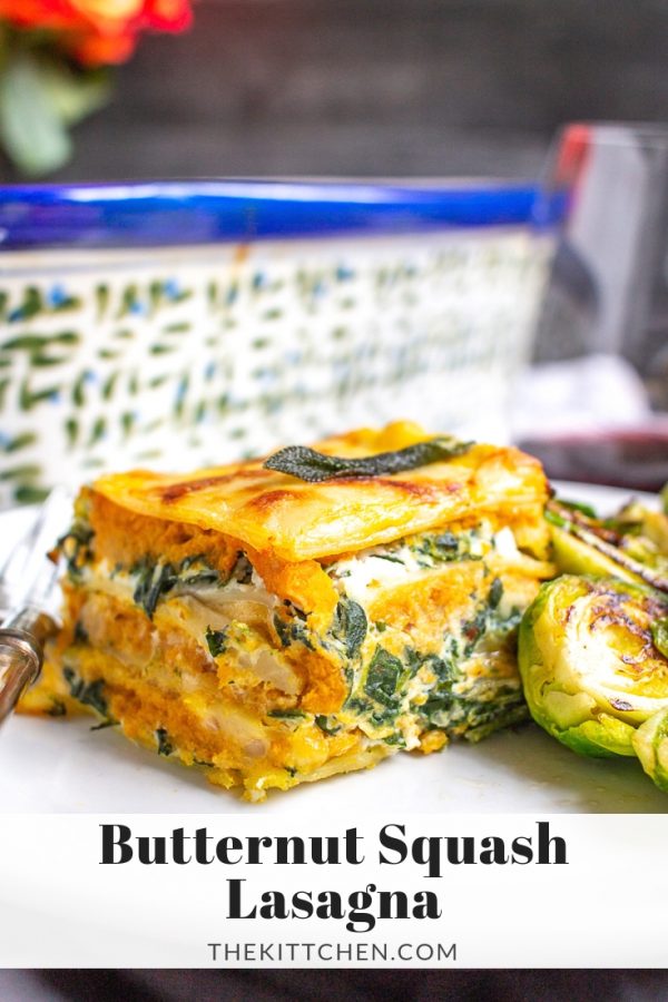 Butternut Squash Lasagna | A recipe for a lasagna made with pureed butternut squash, ricotta, spinach, mozzarella, shallots, and a butternut squash alfredo sauce. It's a memorable meal with fall flavors.